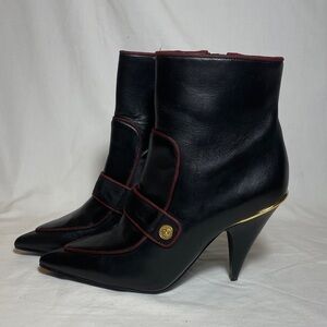 Nine West Elegant Black Leather Ankle Boots with Stiletto Heels- women 5.5M